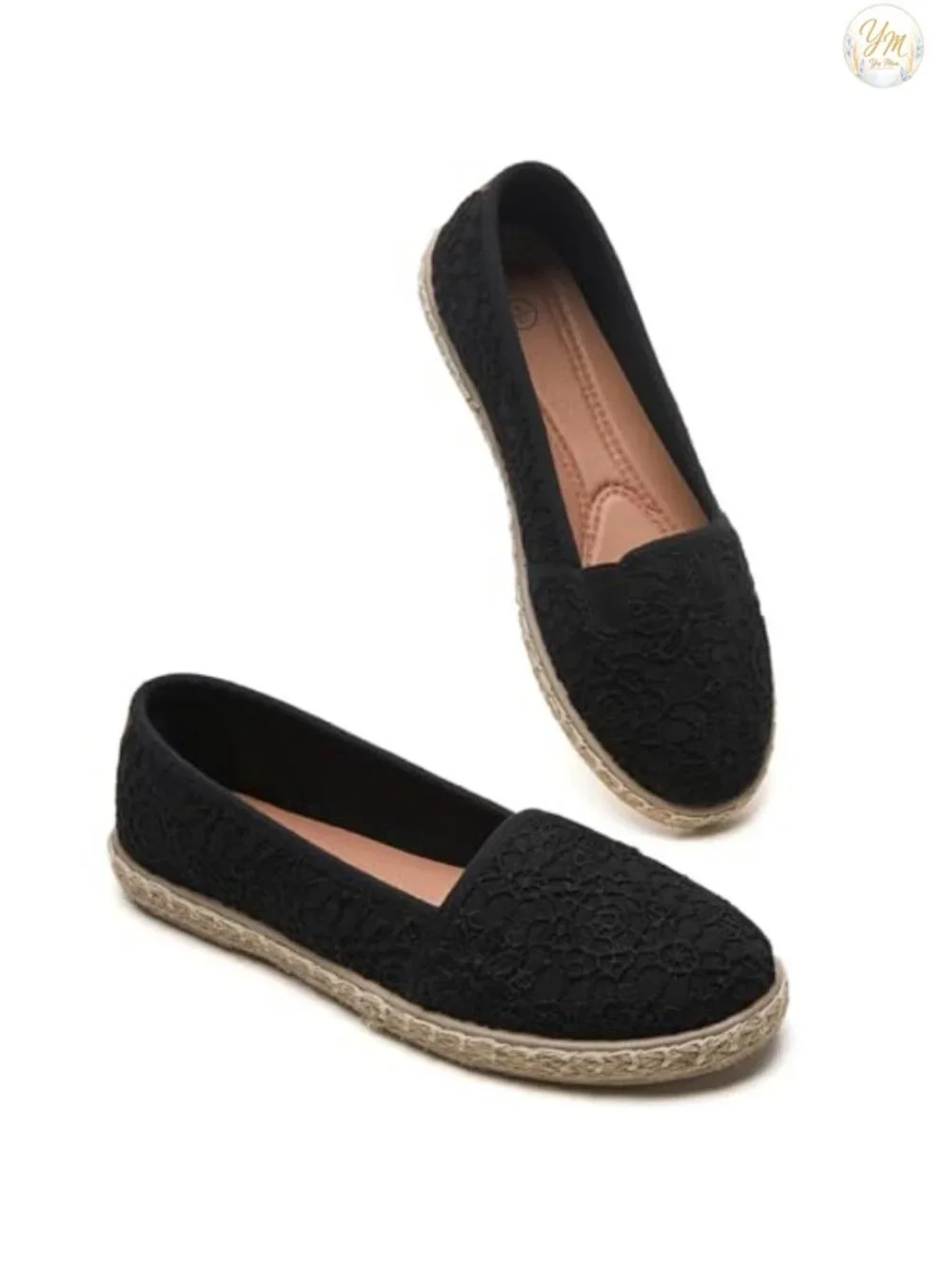 Women's Embroidered Lace Ballet Flats with Memory Foam Insole - Slip On Dress
